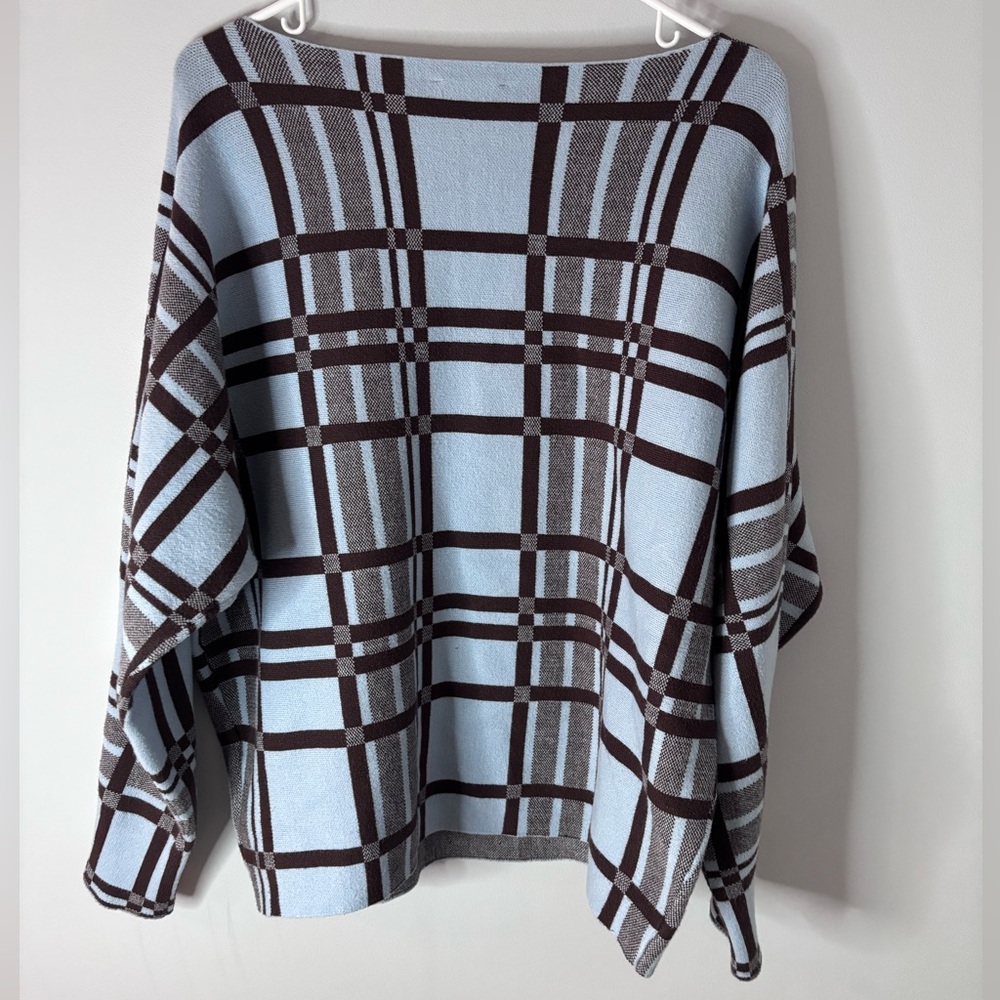 Sioni Light Blue and Brown Plaid Sweatshirt - Picture 5 of 5